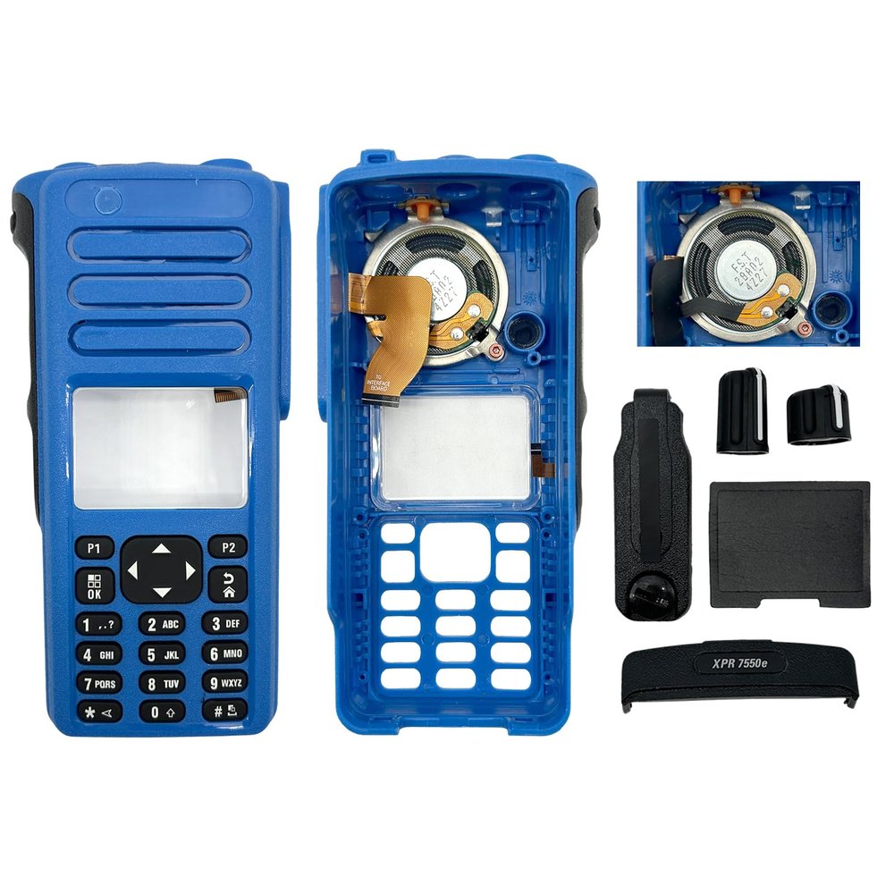 biemotwoway XPR7550e DGP8550e Replacement Housing Kit - Blue Front Case with Speaker, Full Keypad & Knobs for DP4800e, XPR7500e, GP338D+ Radios (7-Piece Pro Set)