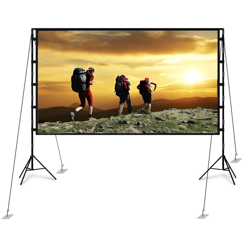 16:9 Projector Screen with Stand, Portable Indoor Outdoor Movie Screen, Anti-Crease Washable Home Theatre Cinema Screen with 160 Viewing Angle(100inch/221x125cm)