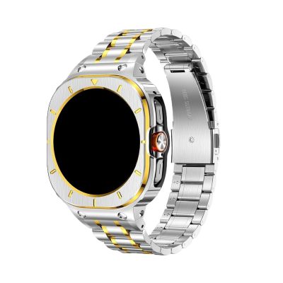 316L Stainless Steel Shell Integrated Strap For Samsung Galaxy Watch 8 Ultra2/7 Ultra 47mm Replaced Strap Case Bracelet(Silver gold,For Watch Ultra 47mm)