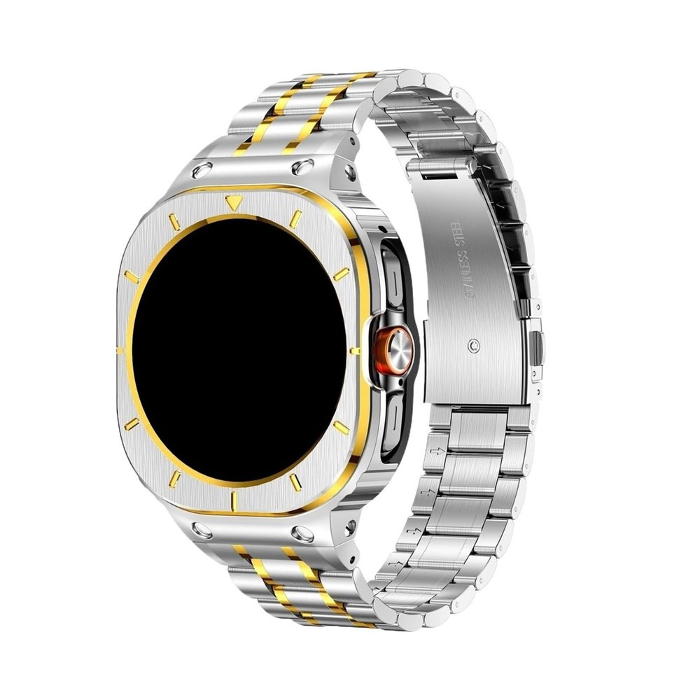 316L Stainless Steel Shell Integrated Strap For Samsung Galaxy Watch 8 Ultra2/7 Ultra 47mm Replaced Strap Case Bracelet(Silver gold,For Watch Ultra 47mm)