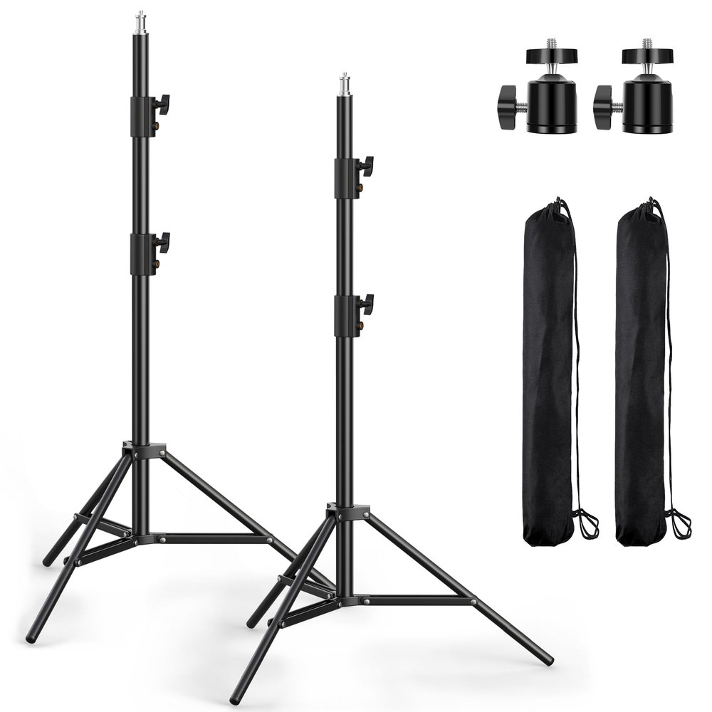 Photography Light Stand, 110"/9.2ft/280cm Portable Reverse Folding Tripod with Travel Bag Aluminum Heavy Duty for Camera,Video,Softboxes,Umbrell,Wedding Outdoor Video Shooting 2 Pack