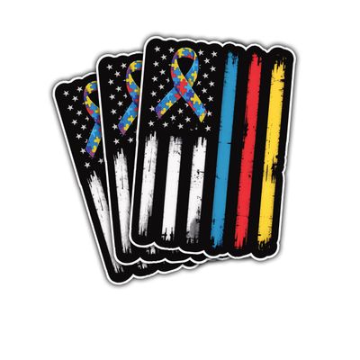 3Pcs Autism Awareness Flag Sticker Funny Puzzle Piece Ribbon Gift for Autism Awareness Stickers American Flag Supports Autism Awareness Principles Decal for Laptop Water Bottle Toolbox Case Cars 3"