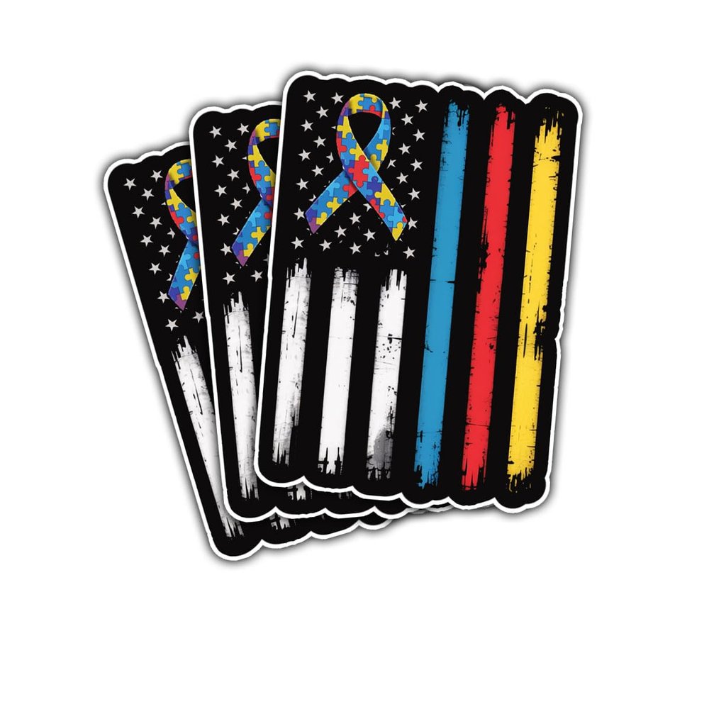 3Pcs Autism Awareness Flag Sticker Funny Puzzle Piece Ribbon Gift for Autism Awareness Stickers American Flag Supports Autism Awareness Principles Decal for Laptop Water Bottle Toolbox Case Cars 3"