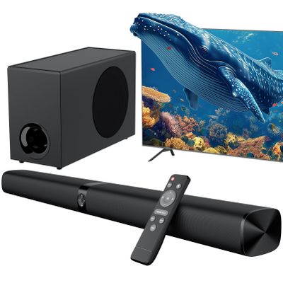 Assistrust Sound Bar with Subwoofer, 110W Sound Bar for Smart TV, with Deep Bass & Volume Boost & 3 Equalizer Modes, Bluetooth/ARC/Opt/AUX Connect, Detachable Soundbar for TV/PC/Gaming/Projectors