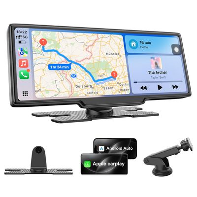 10.26" CarPlay Screen for Car, Wireless Apple CarPlay& Android Auto Screen, Portable Car Stereo with Bluetooth, GPS Navigation, Airplay & Android Cast, Voice Control, Fit for All Vehicles