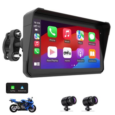 60Hz IPS Motorcycle Carplay Screen with 2K Dash Cam Front and Rear, Apple Carplay and Android Auto Display for Moto, 6" IP68 Waterproof GPS Navigation System Support Bluetooth, Siri, Google Assistant