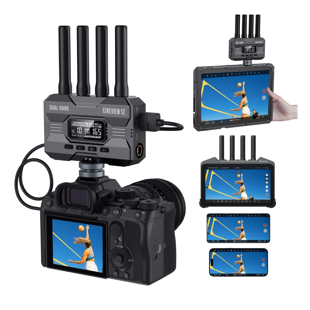 Accsoon CineView SE Wireless Video Transmitter Receiver with CineView M7 Pro 4K60 Wireless Video Transmitter&Receiver&7 Inch Camera Monitor
