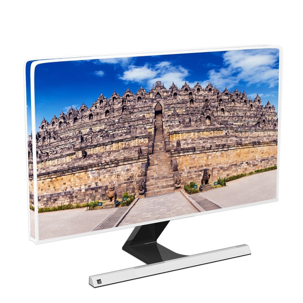 Baocicco Cambodia Buddha Waterproof Screen TV Cover 32 Inch Borobudur Buddhist Temple Travel Architecture Television Covers Protective Sleeve for LCD LED PC Desktop and Home Hanging TV