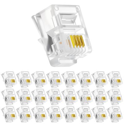 Alrhso RJ11 Connectors 25 Pack Telephone Modular 6P4C Plug, RJ11 6P4C Female to Female Crimp End Cord Connector for Landline Phone and Fax