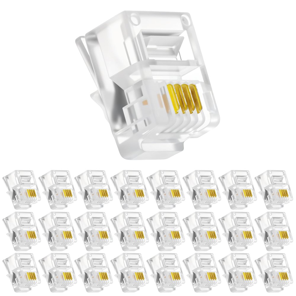 Alrhso RJ11 Connectors 25 Pack Telephone Modular 6P4C Plug, RJ11 6P4C Female to Female Crimp End Cord Connector for Landline Phone and Fax