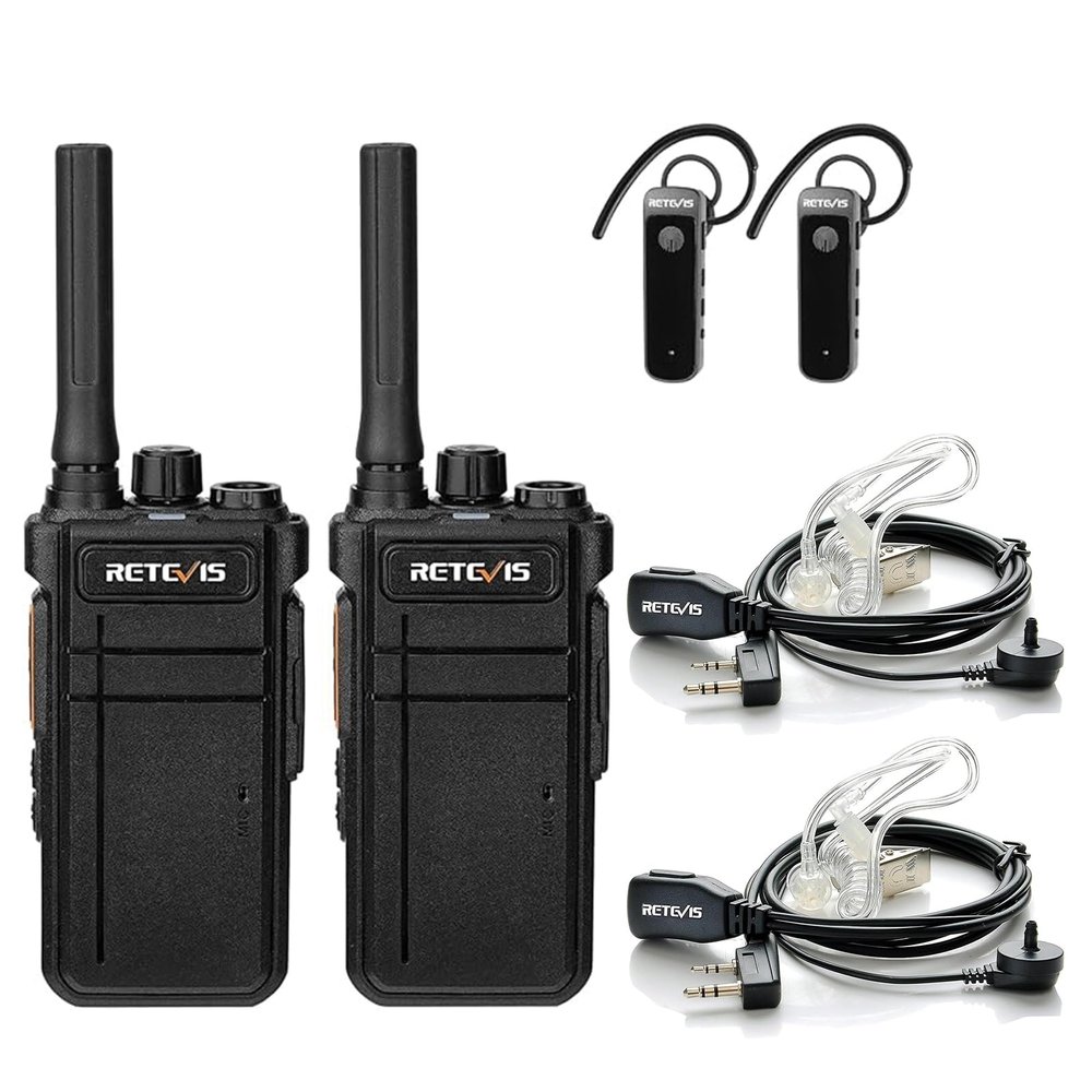 Retevis RB37 Bluetooth Walkie Talkies,Bluetooth Two Way Radio,with Wireless Earpiece,Acoustic Tube Headset,Flashlight,2000 mAh&120h Standby,9-Level VOX&Squelch, for School Retail Dental Church(2 Pack)
