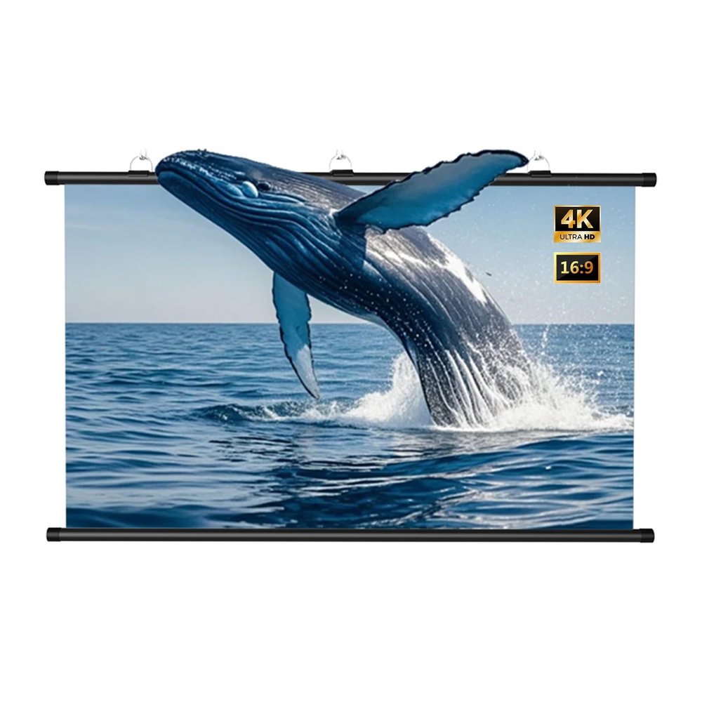 60" 72" 84" Wall-Mounted Projection Screen, 16:9 Pull Down 3D 4K HD Movie Screen, Wrinkle-Free for Backyard Movie Night(72"(16:9))