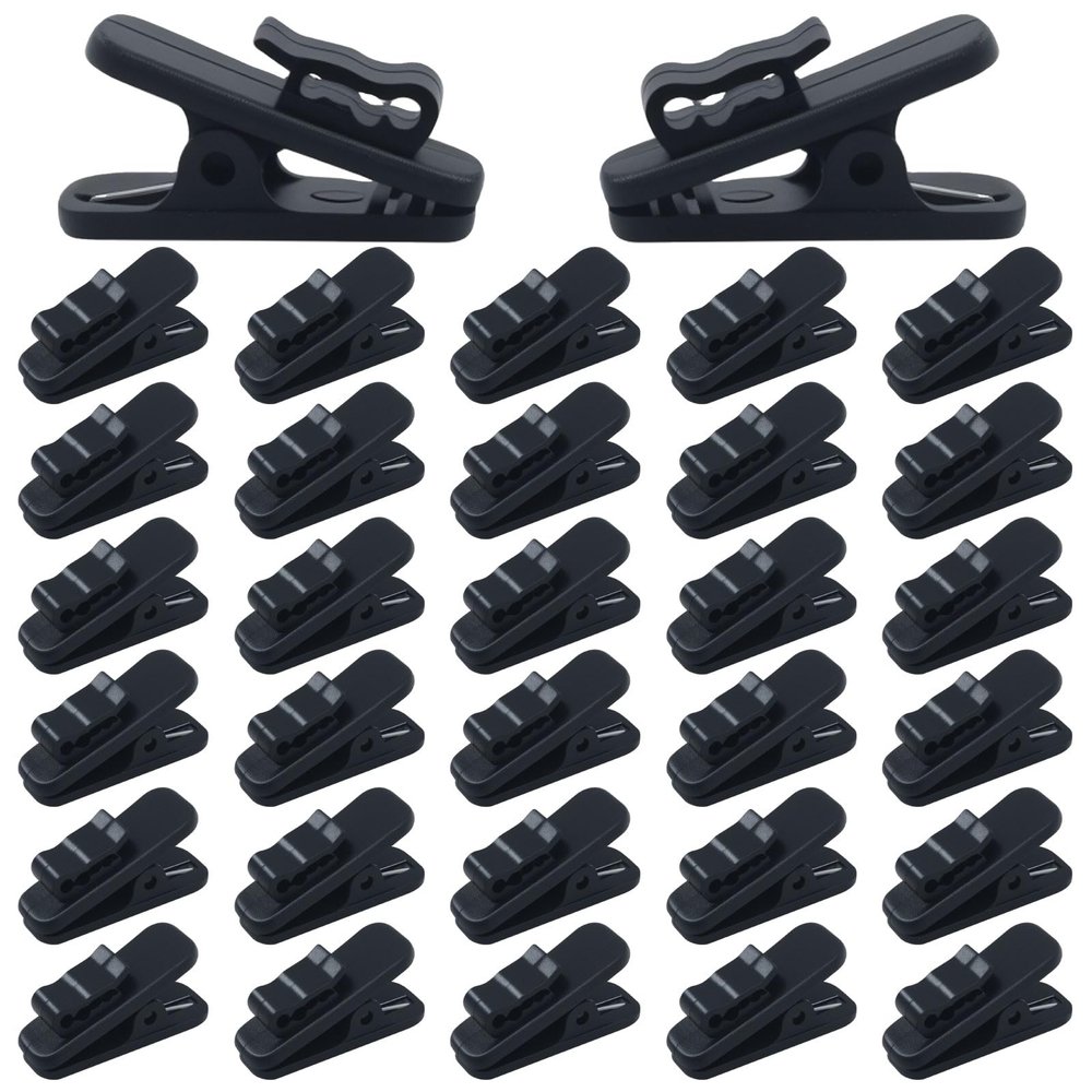 BokWin 32 Pack Headphone ClipHeadset Wire ClipsCable Clothing Clips (Shirt Clips) for Fixing Earphone/Microphone Cord, 1 Inch Black Plastic to Organize Wires
