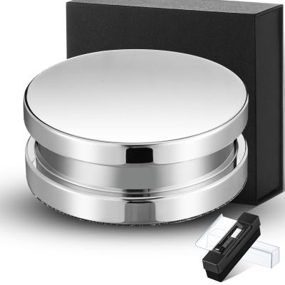 26.8 Ounce/ 760 Gram Record Weight Stabilizer Turntable Clamp Heavy Weight High Mass Steel Lp Disc Vinyl Record Player Accessory with Brush Gift Box for Vibration Damping Christmas Favor Gifts(Silver)