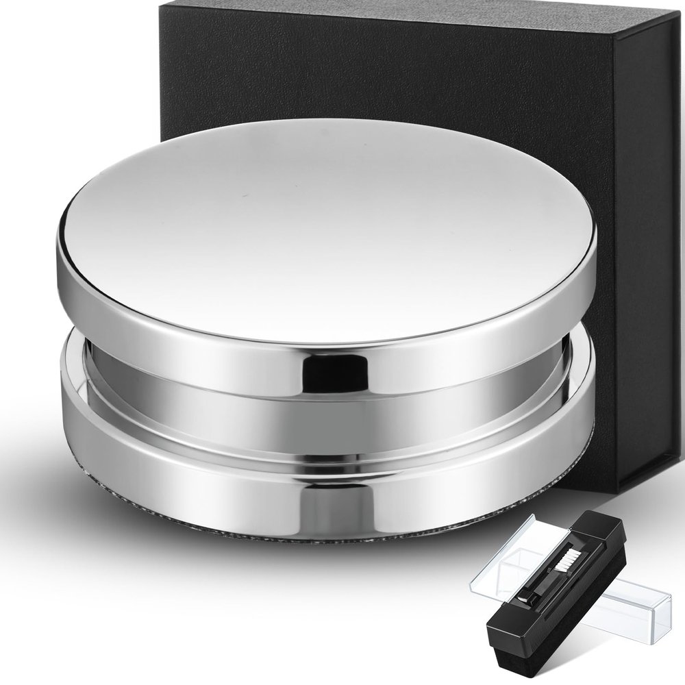 26.8 Ounce/ 760 Gram Record Weight Stabilizer Turntable Clamp Heavy Weight High Mass Steel Lp Disc Vinyl Record Player Accessory with Brush Gift Box for Vibration Damping Christmas Favor Gifts(Silver)