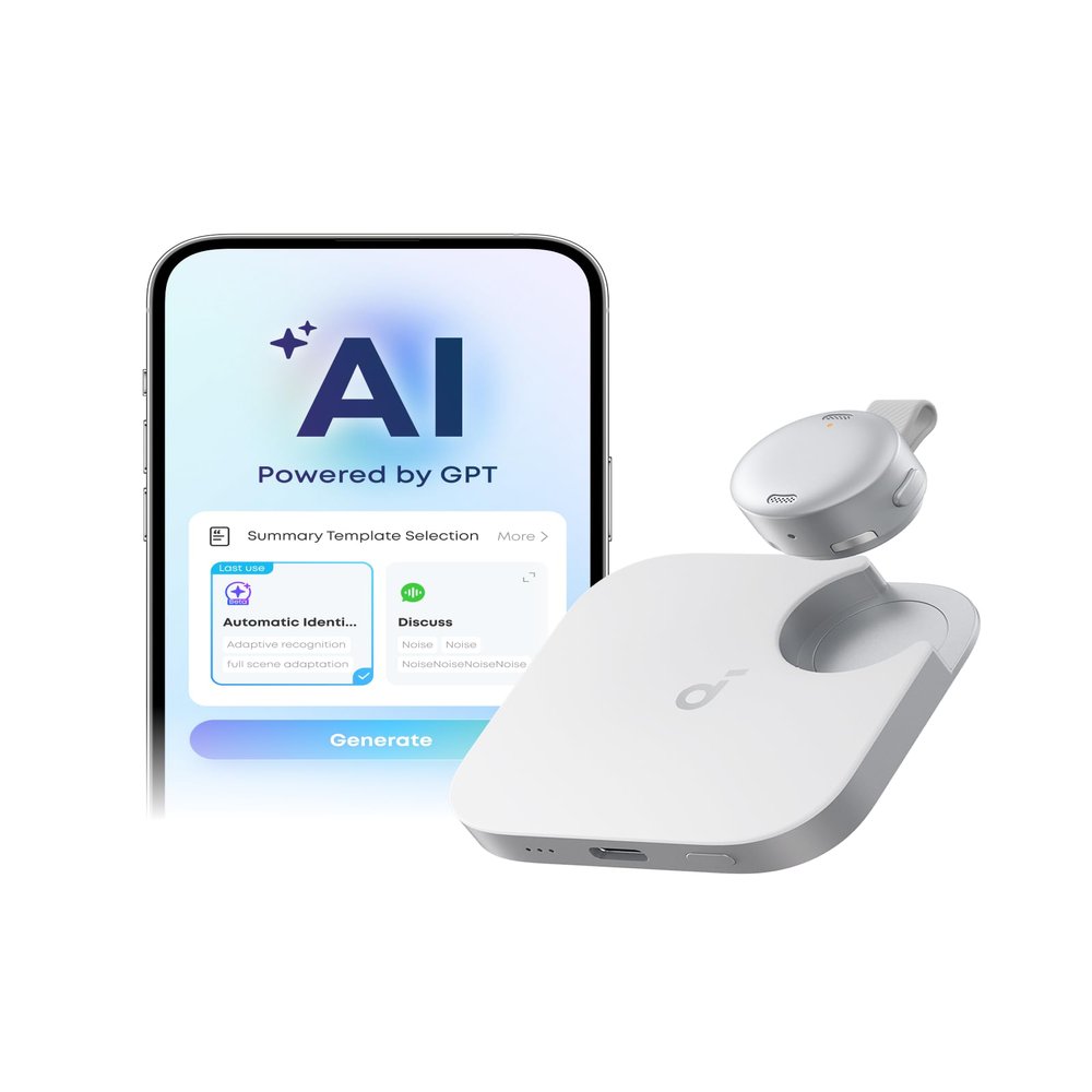 Soundcore Anker Work, Portable AI Voice Recorder, AI Note Taker, AI Transcription & Summarization, 6-Month Pro at No Charge, Cross-Meeting Summary, MFi Certified, Privacy Protection