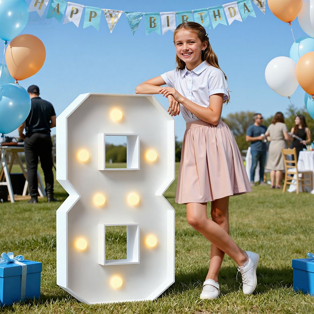 imprsv Plastic Marquee Numbers 8, 3FT Light Up Numbers for Outdoor Party