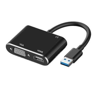 2 in 1 USB 3.0 to HDMI-Compatible VGA Adapter 4K HDMI & VGA Splitter Hub for Computer Desktop PC Projector