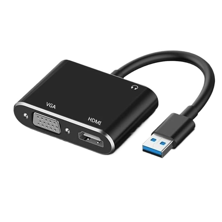 2 in 1 USB 3.0 to HDMI-Compatible VGA Adapter 4K HDMI & VGA Splitter Hub for Computer Desktop PC Projector