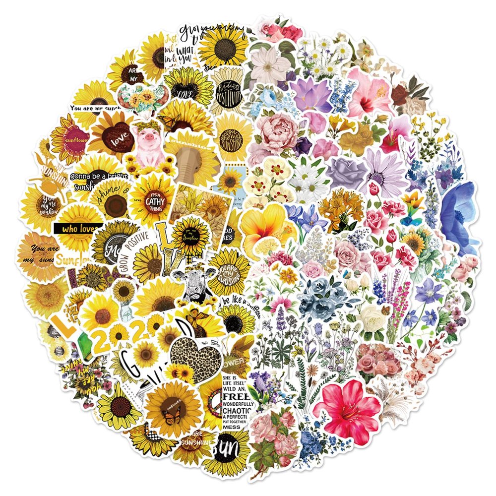 100Pcs Beautiful Flowers Stickers Pack - Waterproof Stickers for Gifts,Scrapbooking,Laptop,Water Bottles,Skateboards,Mobile Phone SPJHSL