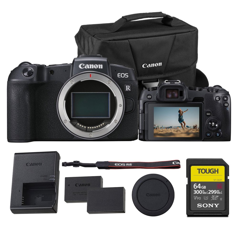 Canon EOS RP Mirrorless Camera (Body Only)  Full-Frame 26.2MP CMOS Sensor, Vari-Angle Touchscreen, 4K Video, Wi-Fi + Bluetooth  Compact & Lightweight (3380C002) + 64GB Card + Shoulder Bag