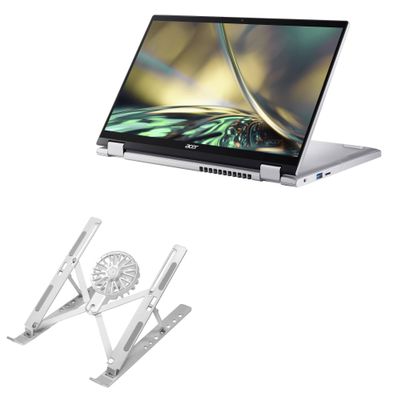 BoxWave Stand and Mount Compatible with Acer Spin 3 (SP314-55) - QuickSwitch Stand with Cooling Fan, Portable, Multi Angle Viewing Ventilator - Metallic Silver