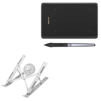 BoxWave Stand and Mount Compatible with Huion Inspiroy H420X - QuickSwitch Stand with Cooling Fan, Portable, Multi Angle Viewing Ventilator - Metallic Silver