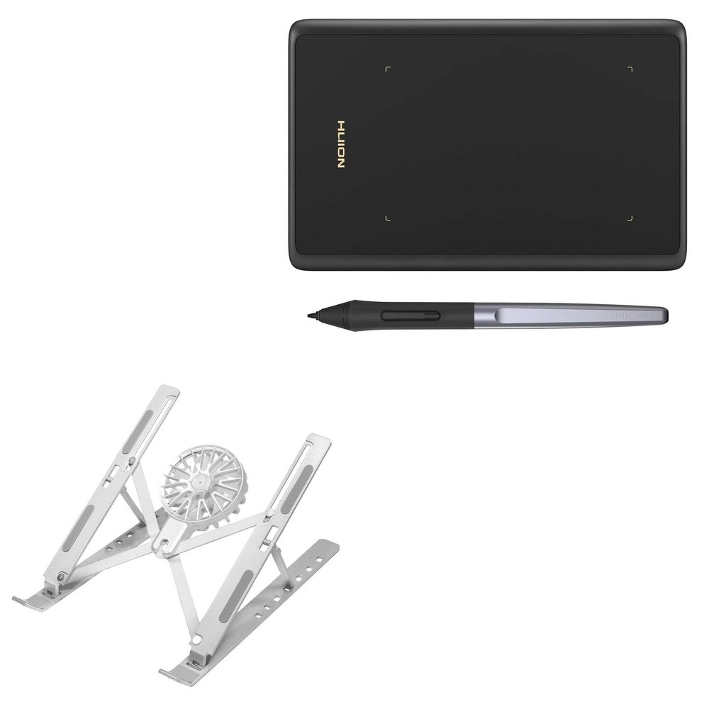 BoxWave Stand and Mount Compatible with Huion Inspiroy H420X - QuickSwitch Stand with Cooling Fan, Portable, Multi Angle Viewing Ventilator - Metallic Silver