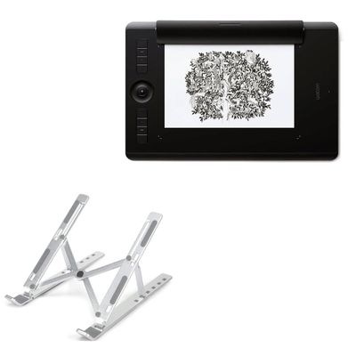 BoxWave Stand and Mount Compatible with Wacom Intuos Pro M Paper Edition (PTH-660P) - Compact QuickSwitch Stand, Portable Multi Angle Viewing Foldable Riser - Metallic Silver