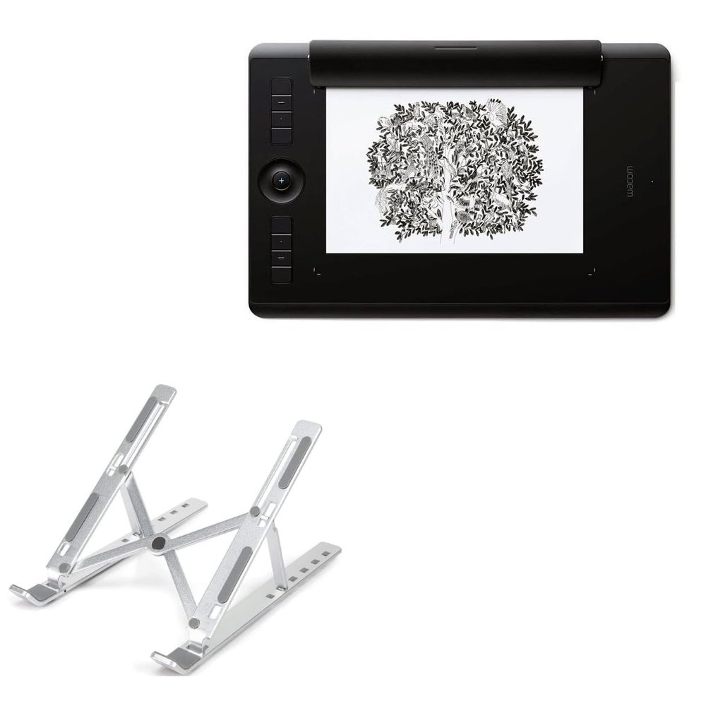 BoxWave Stand and Mount Compatible with Wacom Intuos Pro M Paper Edition (PTH-660P) - Compact QuickSwitch Stand, Portable Multi Angle Viewing Foldable Riser - Metallic Silver