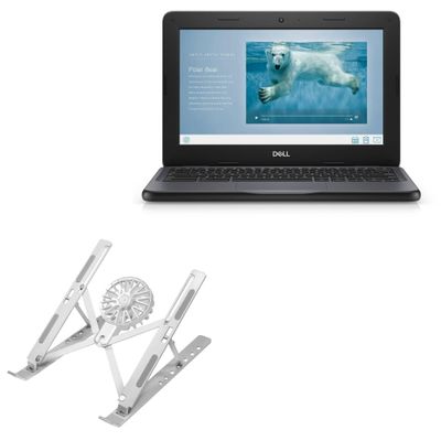 BoxWave Stand and Mount Compatible with Dell Chromebook 11 3100 (P29T) - QuickSwitch Stand with Cooling Fan, Portable, Multi Angle Viewing Ventilator - Metallic Silver