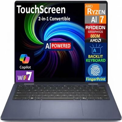 Dell 14 Plus AI Business 2-in-1 Laptop 14" Touch LCD WUXGA (AMD Ryzen AI 7 350, 16GB LPDDR5X, 1TB SSD, Backlit KB, Fingerprint, WiFi 7, Win 11 Home), Replaces Inspiron