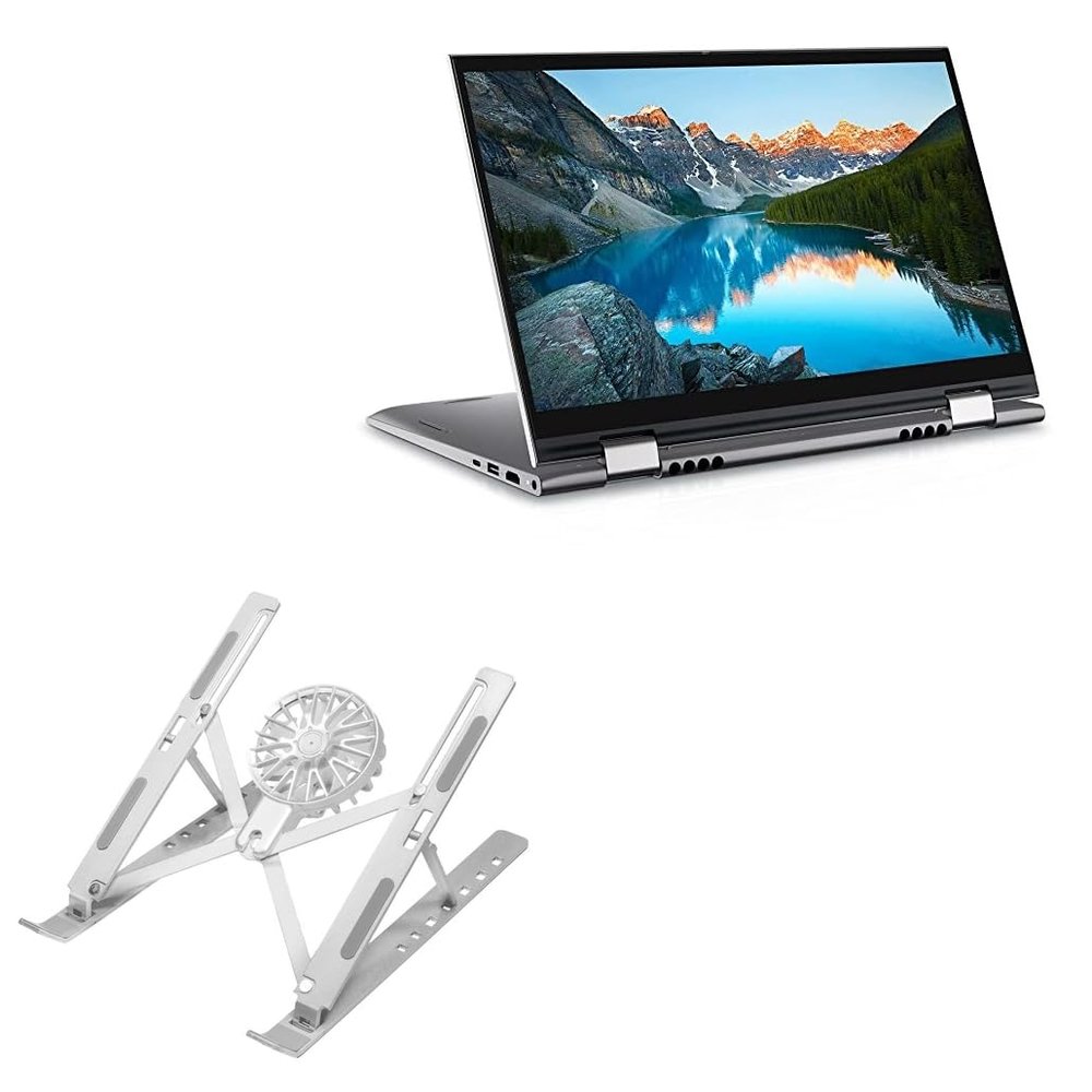 BoxWave Stand and Mount Compatible with Dell Inspiron 14 (5410) - QuickSwitch Stand with Cooling Fan, Portable, Multi Angle Viewing Ventilator - Metallic Silver