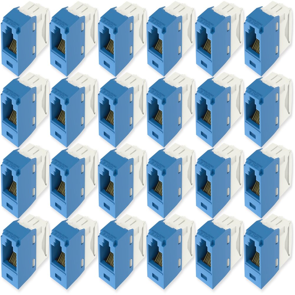 CJ688TGBU Pack of 24 Category 6 TX6 Plus Mini-Com UTP Jack Modules, Blue, TG Style, Toolless, RJ45 Ethernet High Performance Network Module, T568A/T568B Wiring