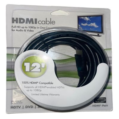 12 Foot HDMI Cable  Flexible High-Speed HDMI Cord  Long HDMI Cable for Monitors, TVs, Laptops, Gaming Consoles, and Home Theater - Full HD up to 1080p