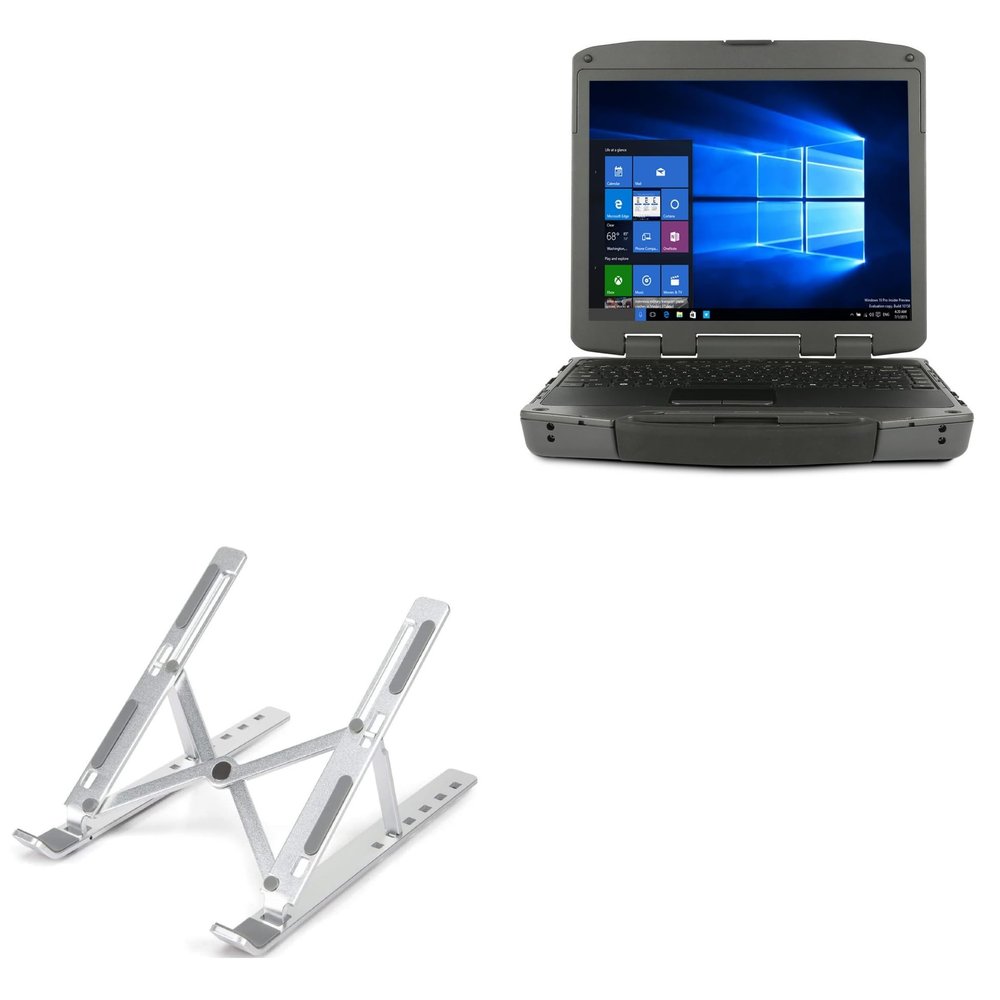 BoxWave Stand and Mount Compatible with GammaTech Durabook R8300 - Compact QuickSwitch Stand, Portable Multi Angle Viewing Foldable Riser - Metallic Silver