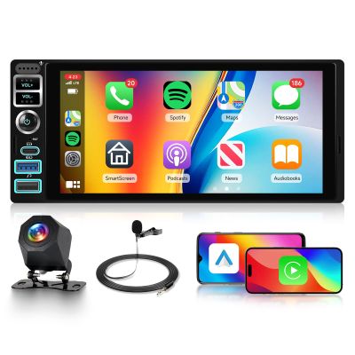 6.9" Android 15 Single Din Car Stereo [8Core 4G+64G], Wireless CarPlay Android Auto, 5G WiFi GPS, Bluetooth 5.0 FM/RDS EQ, Touch Screen Car Radio with SWC, Backup Camera, USB Type-C