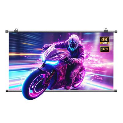 84 inch Wall Ceiling Mounted Projecteur Screen, Support Dual Sided Projection Screen for Home Theater, Open-Air Cinema, Camping