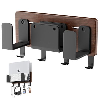 AFOOYO Universal Laptop Wall Mount Holder, Adjustable Metal Desk Organizer with Hooks | Ventilated Cooling & Anti-Scratch Pads | Compatible with 10-17.3 inch Laptop, Tablet, Keyboard, Router, Modem