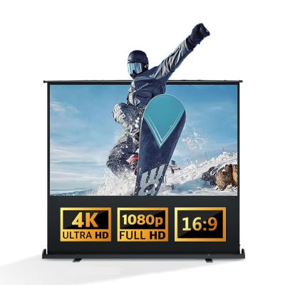 72 80 92 inch Mobile Floor Pull Up Projection Screen, 3D 4K Ultra HD Retractable Movie Screen for School Home Theatre Cinema Office(92"(16:9))