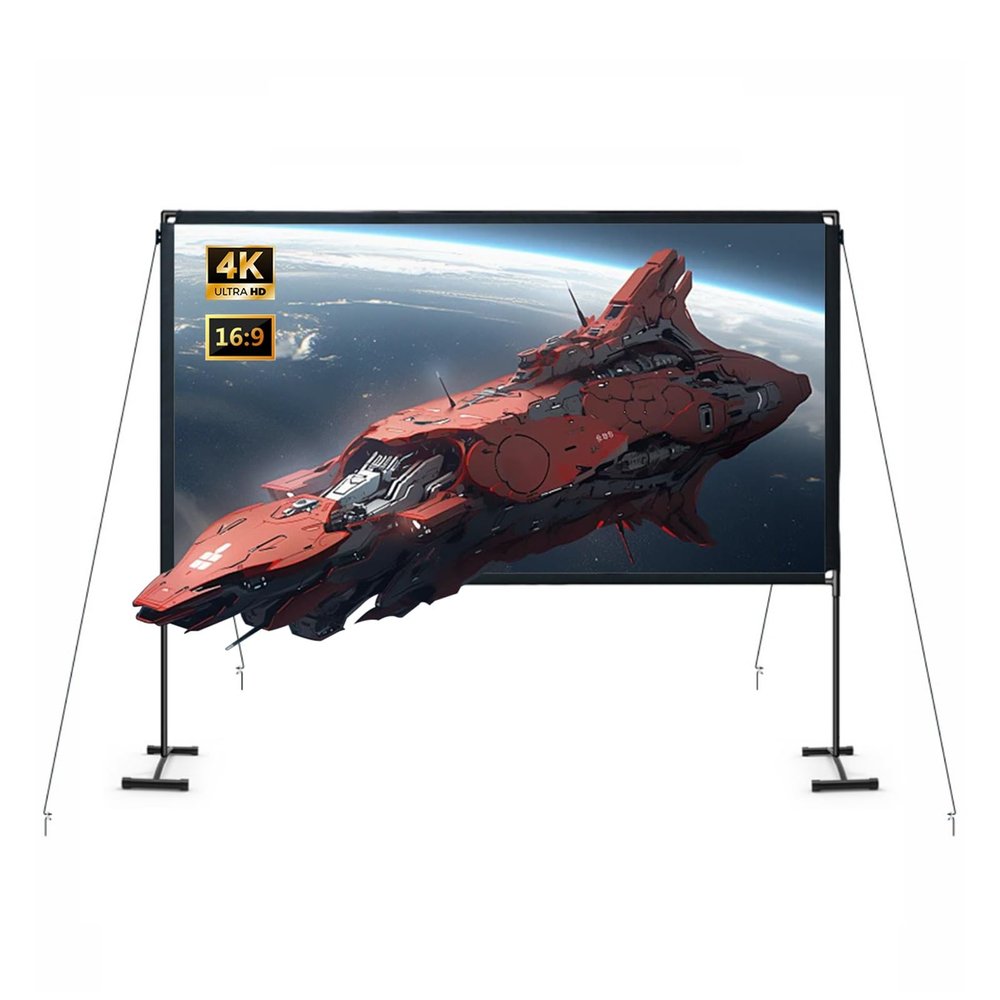 100/120in Portable Outdoor Projection Screen with Stand, 16:9 3D 4K Ultra HD Movie Screen, Anti-Crease for Home Theater Camping(100"(16:9))