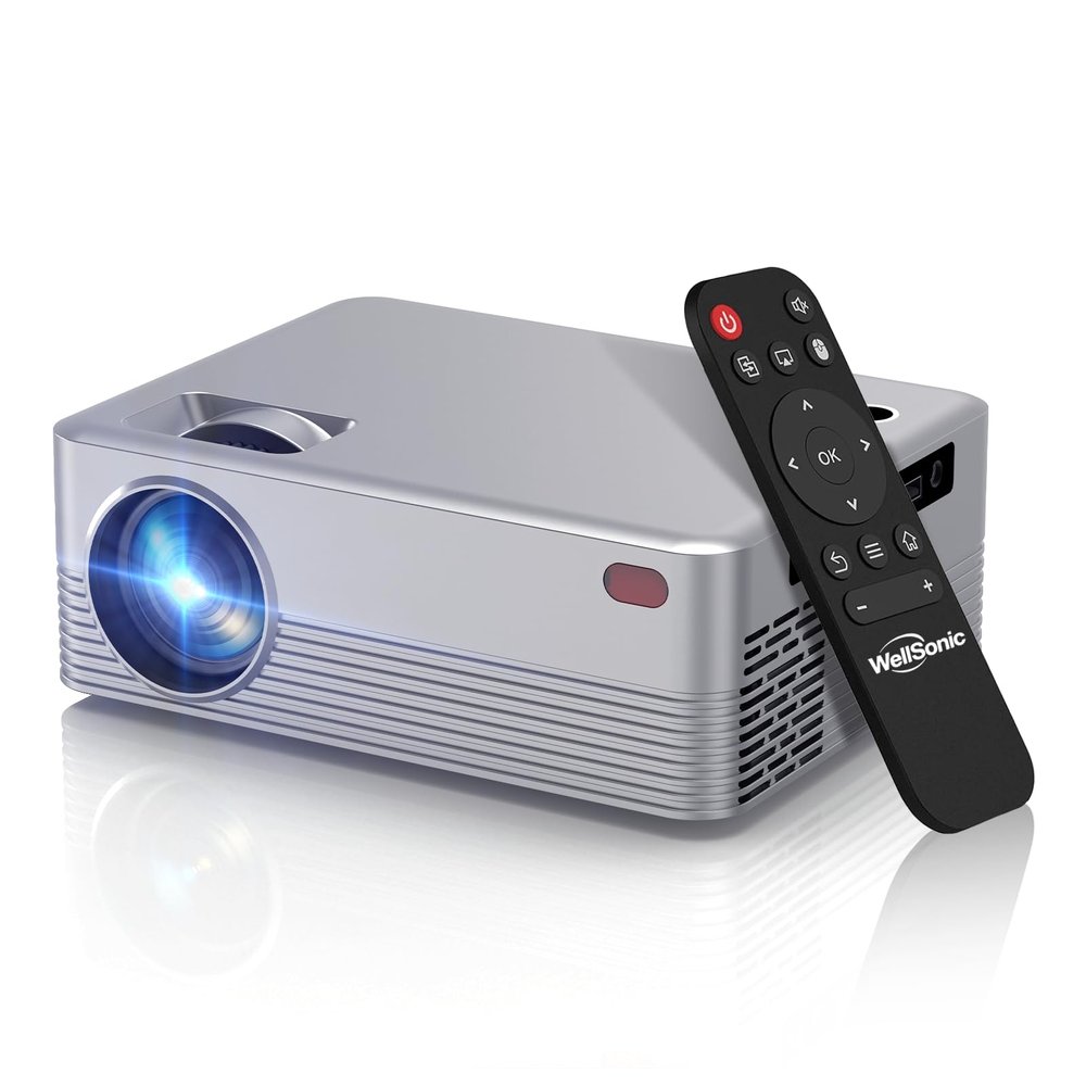 Wellsonic Smart Projector with Wifi and Bluetooth, Native 1080P&4K/8K Support Mini Projector, Built-in 8W Speaker, 400Ansi Moive Projector for Bedroom, Outdoor, Home