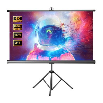 60 72 84 100 inch Manual Pull Up Projection Screen with Tripod Stand, 4K Ultra HD Movie Screen for Outdoor Theater Home Backyard(60 Inch)