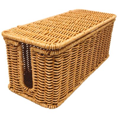 Rattan Cable Organizer Box with Ventilation, 12 in X 5 in X 5 in, Cord Storage for Organized Living
