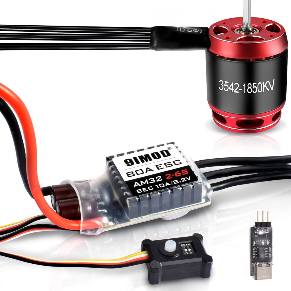 9imod AM32 80A Brushless ESC & 3542-1850KV Outrunner Motor Combo for 1/8 1/10 SCX10 TRX-4 Crawler, Sensorless RC ESC Motor Kit with USB Linker