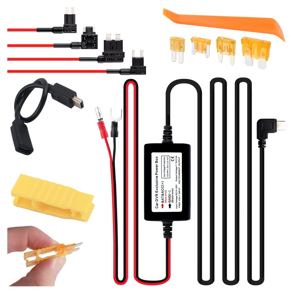9.68Ft USB C Car Dash Cam Hardwire Kit,Upgraded Car Hardwire Kit for Dash Camera with Low Voltage Protection Includes Conversion Cable,12-30V to 5V 2.5A Cars Dashcam Hardwires Kits