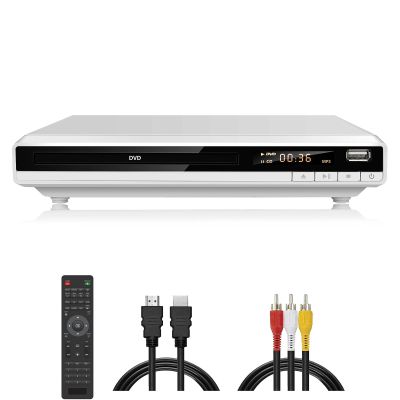 DVD Player for TV, Region-Free DVD CD Player for Home with HDMI RCA Output USB Input, Plays All Regions and Multi-Format, 1080P HD Compact DVD Player for Family Movies, Built-in PAL NTSC (White 168)