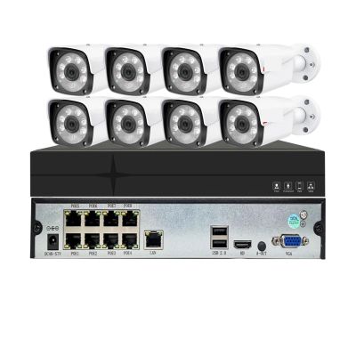 JUCFRDNJ 4MP H.265 Video Surveillance POE Camera System Kit Face Detection 4CH/8CH IP Security NVR Set Waterproof Metal Case CCTV Camera(2T,8 Cameras add NVR)
