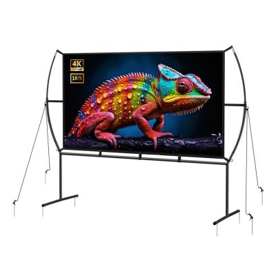 3D 4K HD Outdoor Movie Screen with Stand and Carry Bag, 84 100 120 inch Washable Projector Screen for Indoor Outdoor Backyard(100"(16:9))