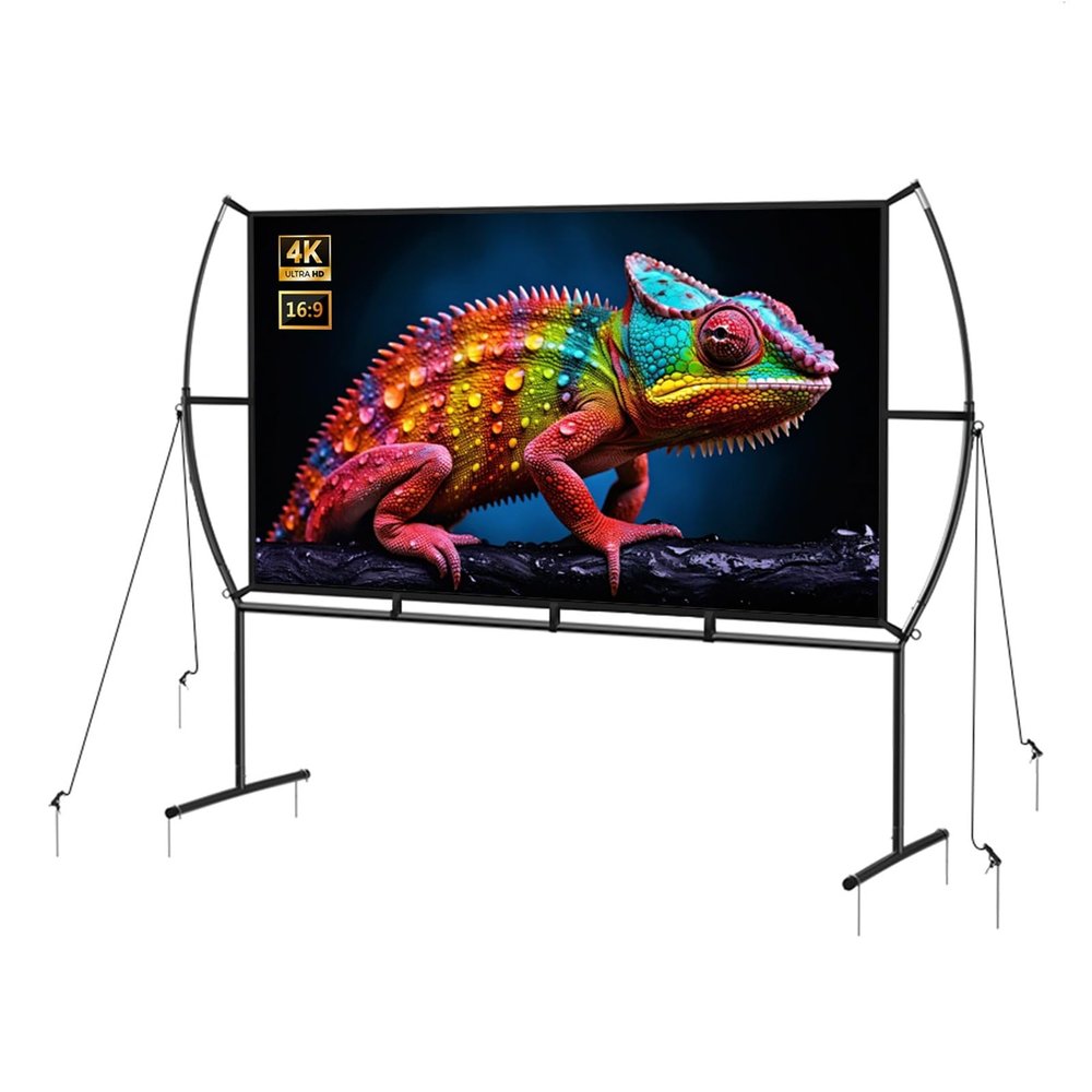 3D 4K HD Outdoor Movie Screen with Stand and Carry Bag, 84 100 120 inch Washable Projector Screen for Indoor Outdoor Backyard(100"(16:9))